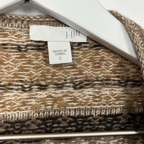J. Jill Womens Waterfall Front Cardigan L Brown Tan Cream Pockets Aztec Wool EUC - Picture 2 of 15